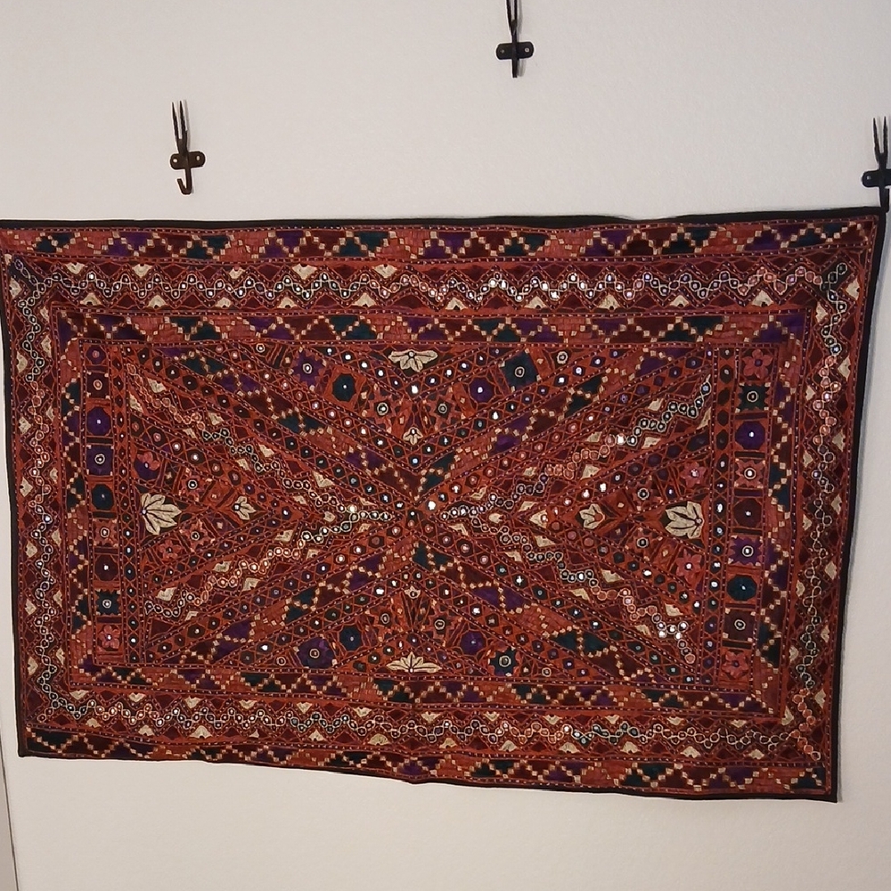 Bohemian Embroidered Wall Tapestry in Brown & Purple